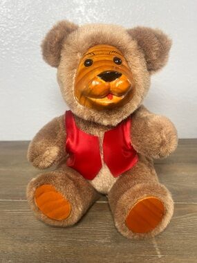 Vintage FTD Collectors Series Teddy Bear, Wooden face & articulated. 8.5” Tall